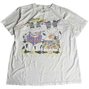 VTG 90s Cow Roast Beef Cotton T Shirt Animal One Size Fits XL/2XL